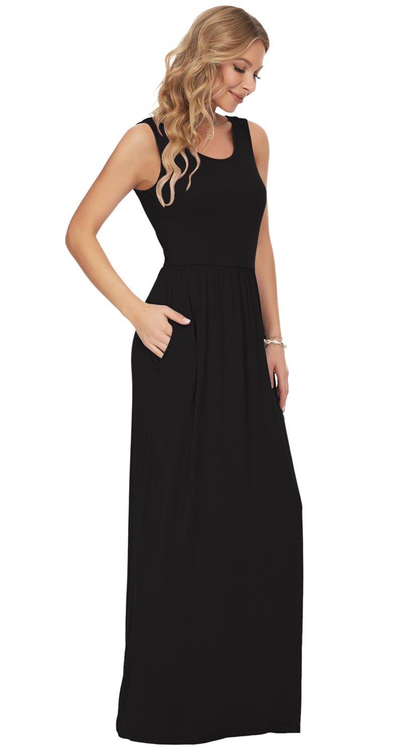 AUSELILY Women's Summer Sleeveless Loose Maxi Dress Casual Long Dresses with Pockets 2026 New Black L - Image 3